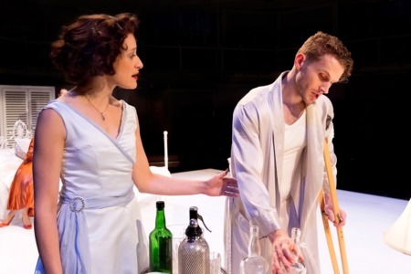 Mariah Gale as Maggie and Charles Aitken as Brick in Cat on a Hot Tin Roof Credit Jonathan Keenan