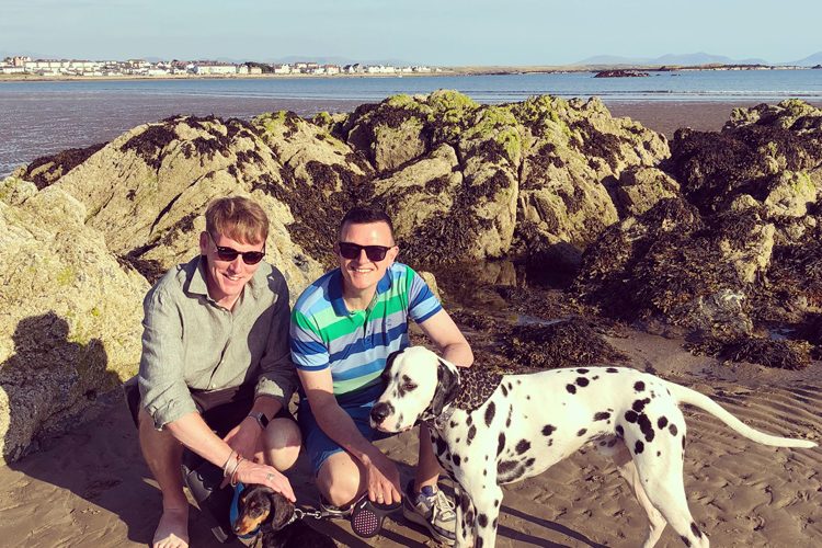 Phil (right) and Rob enjoying a day out with their dogs.