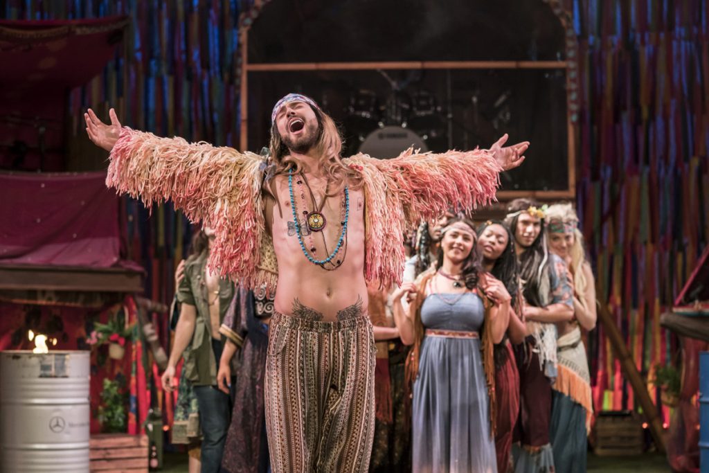 Jake Quickenden (Berger) & The Cast of Hair The Musical. Photo Johan Persson