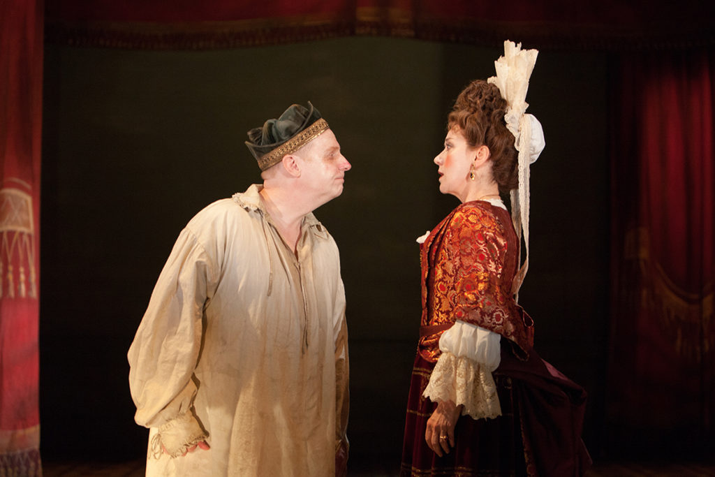 Jonathan Slinger and Alexandra Gilbreath in The Provoked Wife at Swan Theatre, Stratford. Photo by Pete Le May (c) RSC.