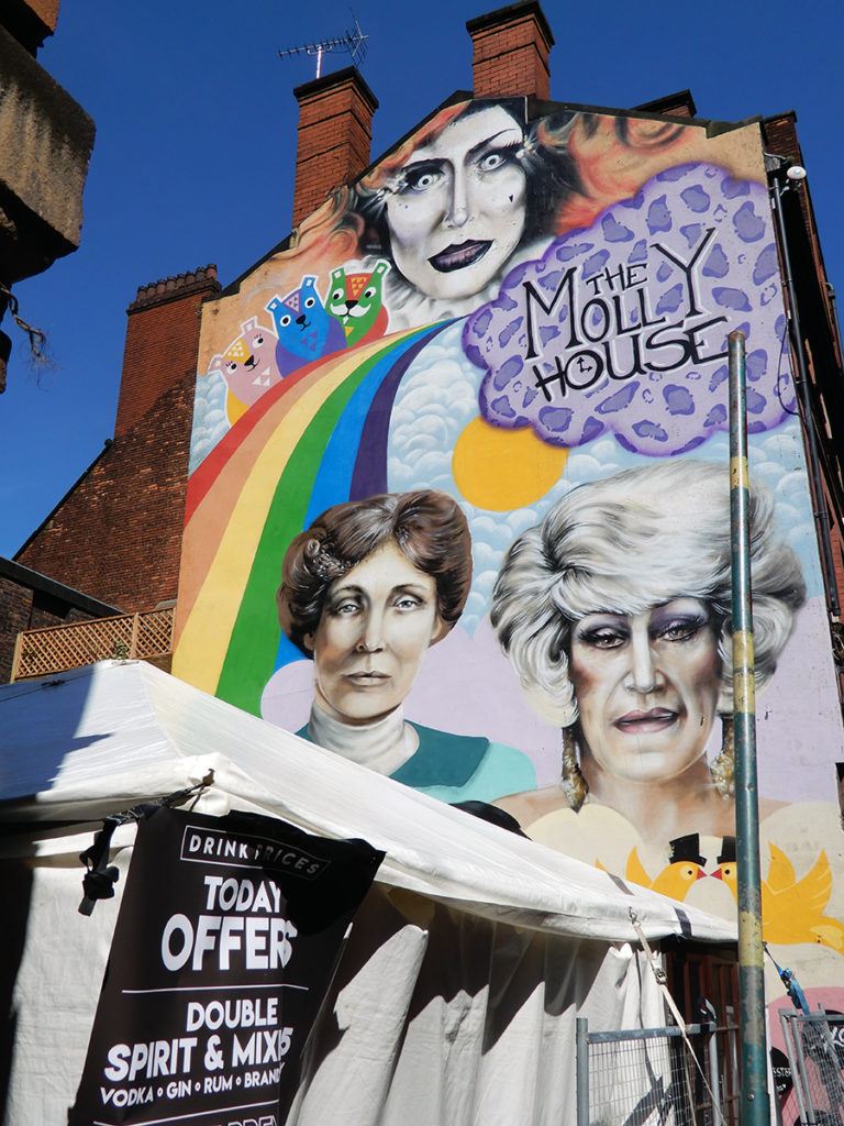 Manchester icons Emmeline Pankhurst and Frank Foo Foo Lammar painted on The Molly House