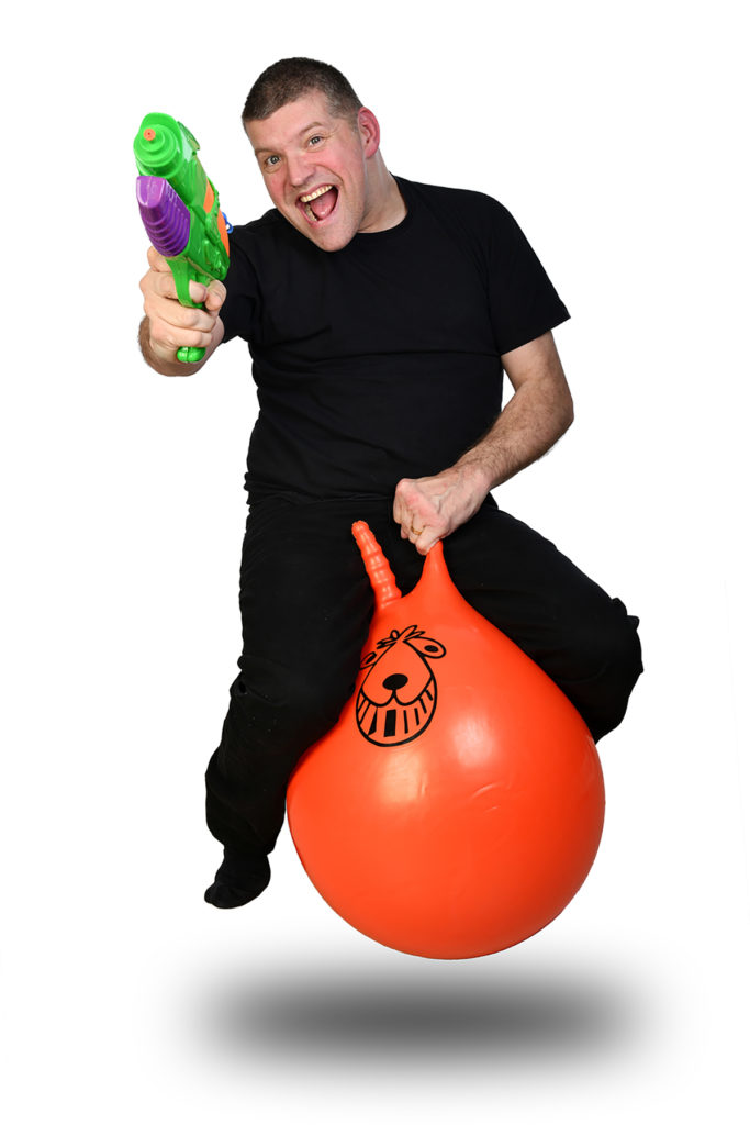 Laurence Clark on a space hopper