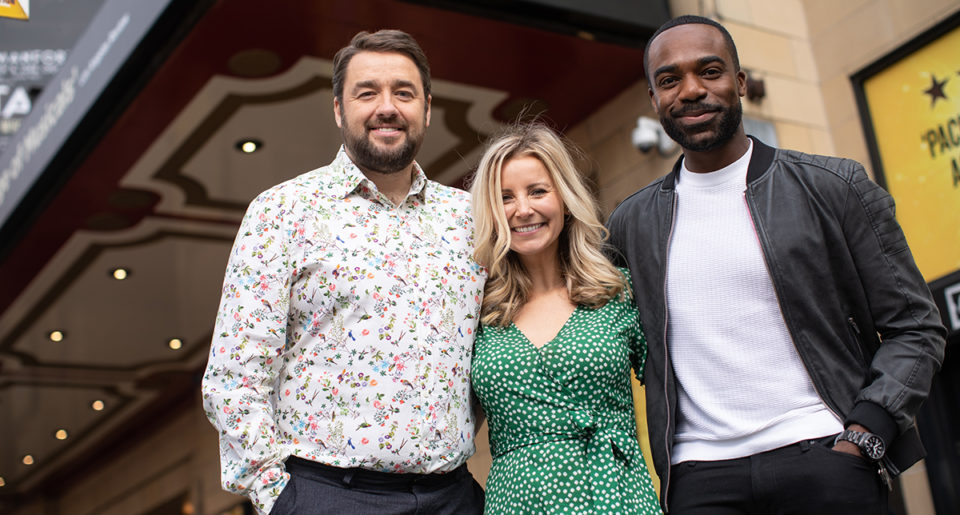 CURTAINS. Jason Manford, Carley Stenson, Ore Oduba. Photo Phil Tragen