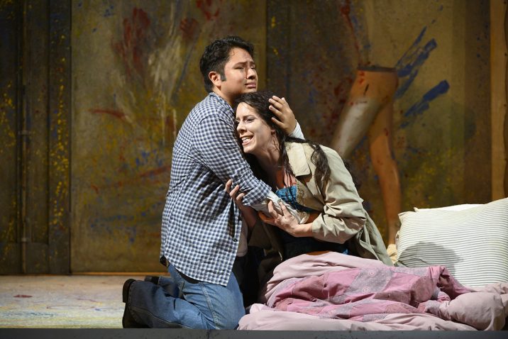 Opera North’s production of Puccini’s La Bohème Eleazar Rodriguez as Rodolfo and Lauren Fagan as Mimì Photo credit: Richard H. Smith