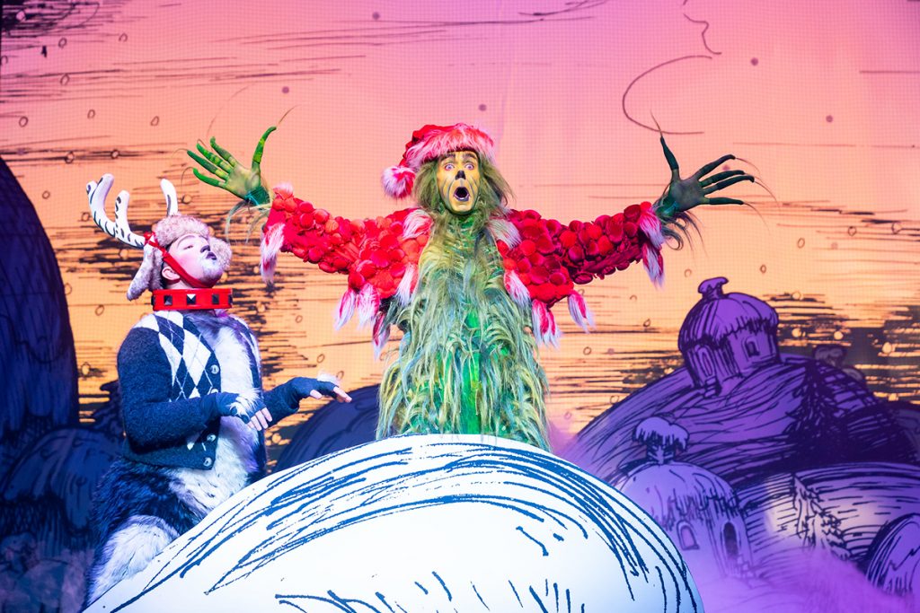 Matt Terry (Young Max) & Edward Baker-Duly (The Grinch) 2019 Cast of Dr Seuss How The Grinch Stole Christmas the Musical.