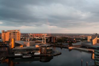 View of the Lowry from Media City. Photo by Zarrion Walker