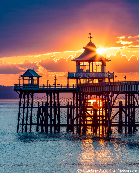 Sunset over Clevedon Pier, Somerset, England