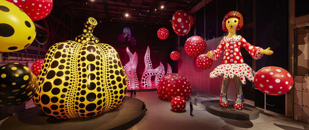 Installation view from Manchester International Festival 2023 exhibition ‘Yayoi Kusama: You, Me and the Balloons’ at Aviva Studios. Images © David Levene.