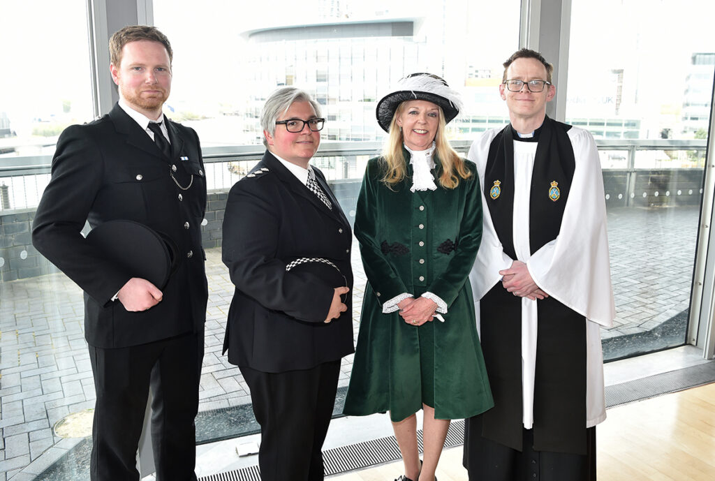 Lorraine's installation as High Sheriff with Mike and officers of British Transport Police