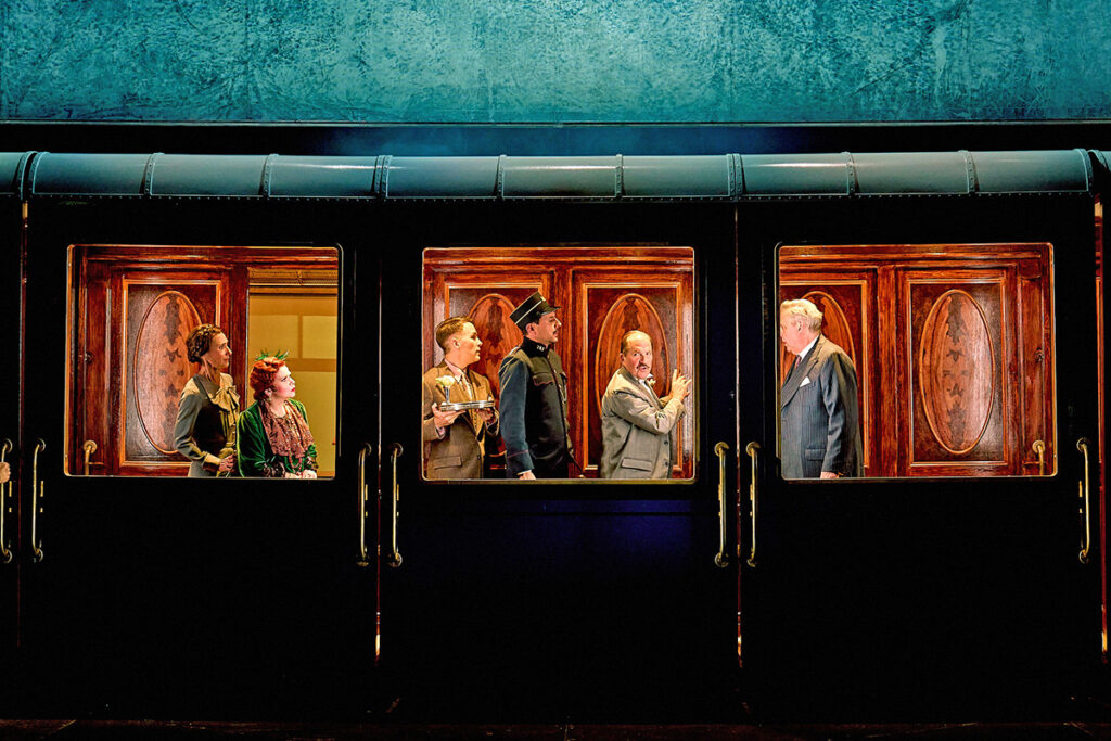 Rebecca Charles, Debbie Chazen, Paul Keating, Jean-Baptiste Fillon as Michel, Michael Maloney & Bob Barrett in Murder on the Orient Express