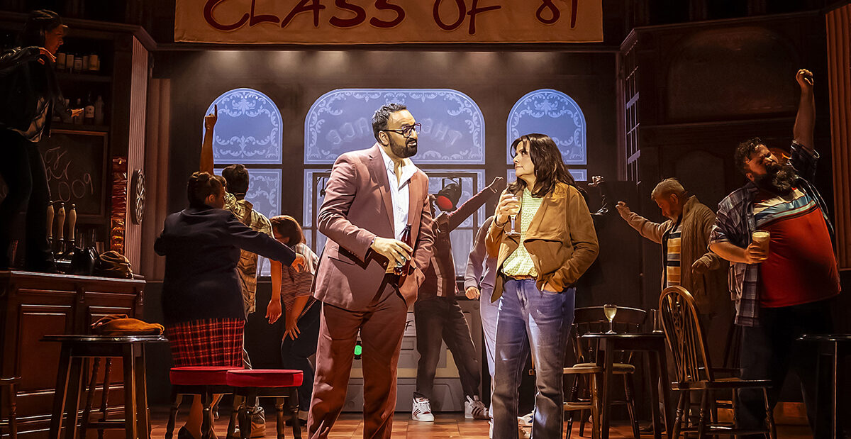 Shakil Hussain as Frank & Nina Wadia as Gemma in NOW That's What I Call A Musical, credit Pamela Raith