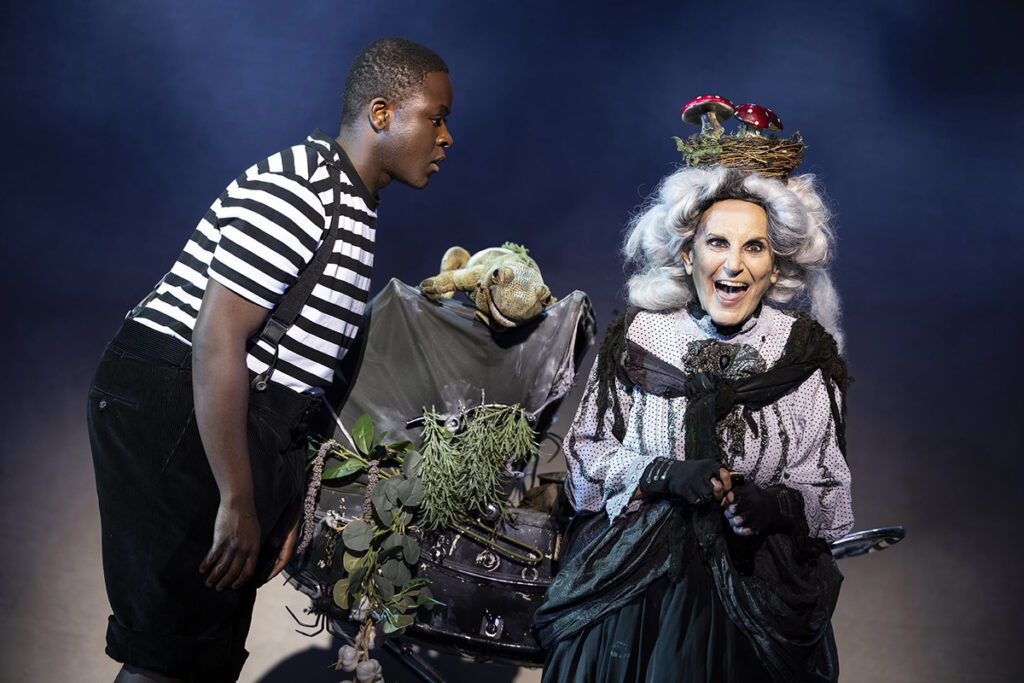 Nicholas McLean as Pugsley & Lesley Joseph as Grandma in The Addams Family UK Tour - Credit Pamela Raith