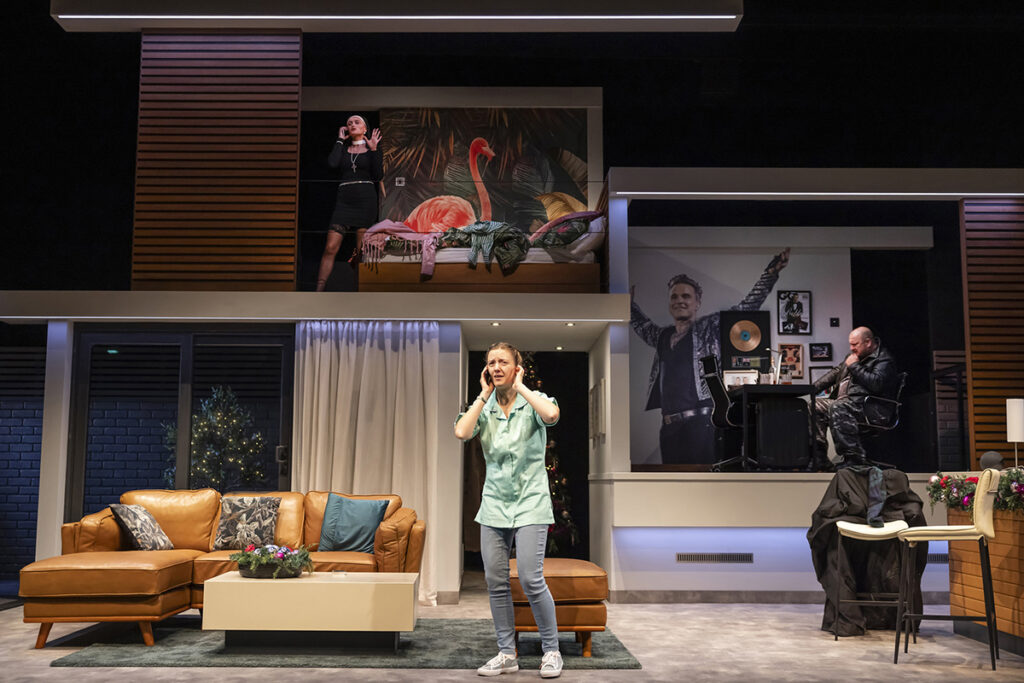 Katie McGlynn, Iryna Poplavska, Peter Moreton in Murder at Midnight. Credit Pamela Raith Photography