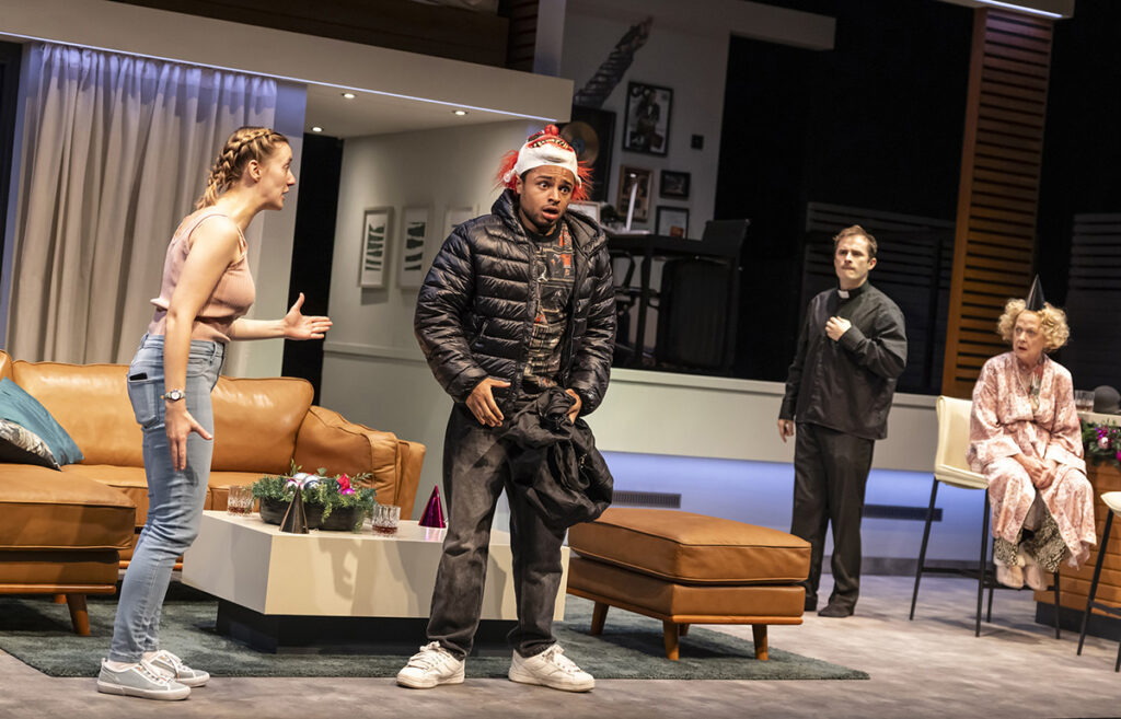 Iryna Poplavska, Callum Balmforth, Max Bowden, Susie Blake in Murder at Midnight. Credit Pamela Raith Photography