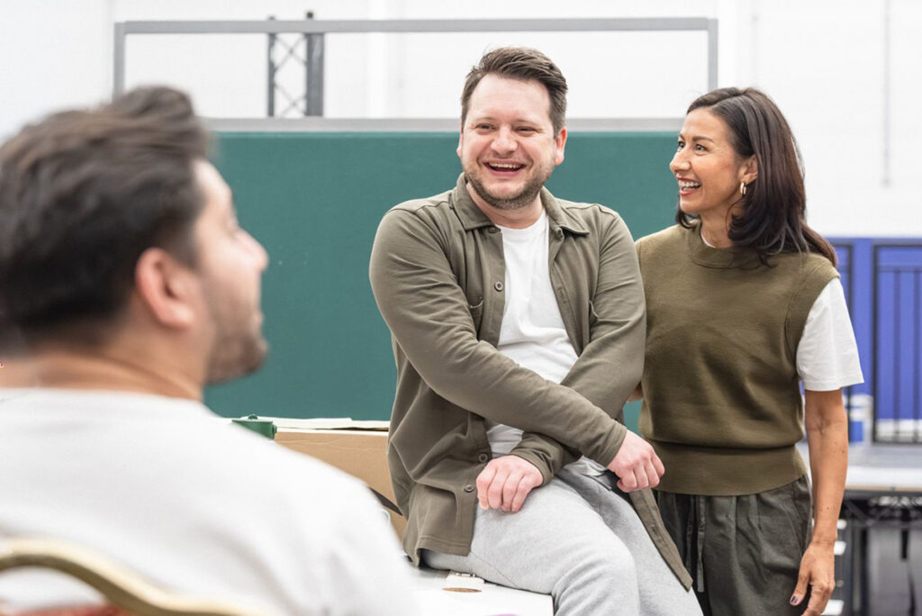 Sam Lupton and Hayley Tamaddon in rehearsals for Bank of Dave the Musical Photo by Marc Brenner