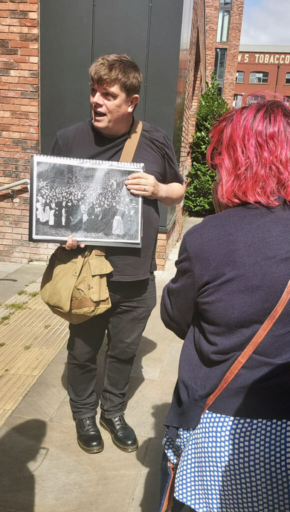 Dean Kirby leading his walking tour of Angel Meadow. Photo by Dave Porter