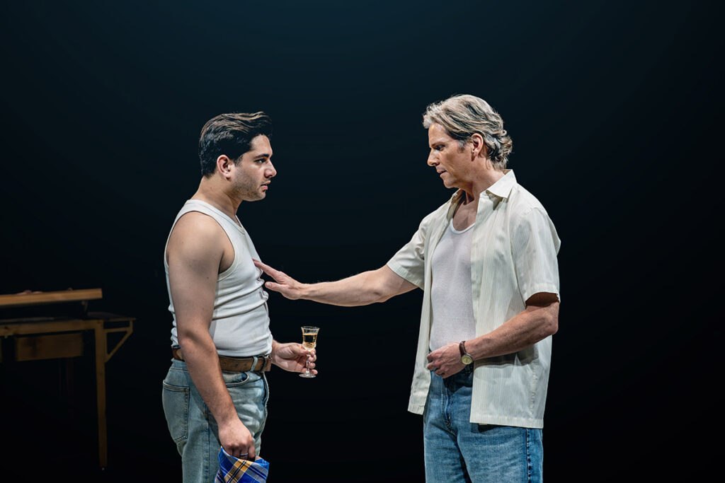 L-R Lucca Chadwick Patel and Nigel Harman in Fun Home at the Royal Exchange Theatre. Credit: Johan Persson