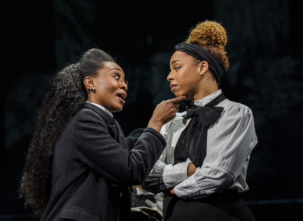 Beverley Knight MBE (Emmeline Pankhurst) and Naomi Katiyo (Sylvia Pankhurst) in 2026 production of Sylvia. Photo by Tristram Kenton.