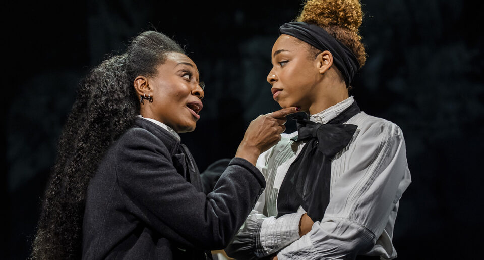 Beverley Knight MBE (Emmeline Pankhurst) and Naomi Katiyo (Sylvia Pankhurst) in 2026 production of Sylvia. Photo by Tristram Kenton.