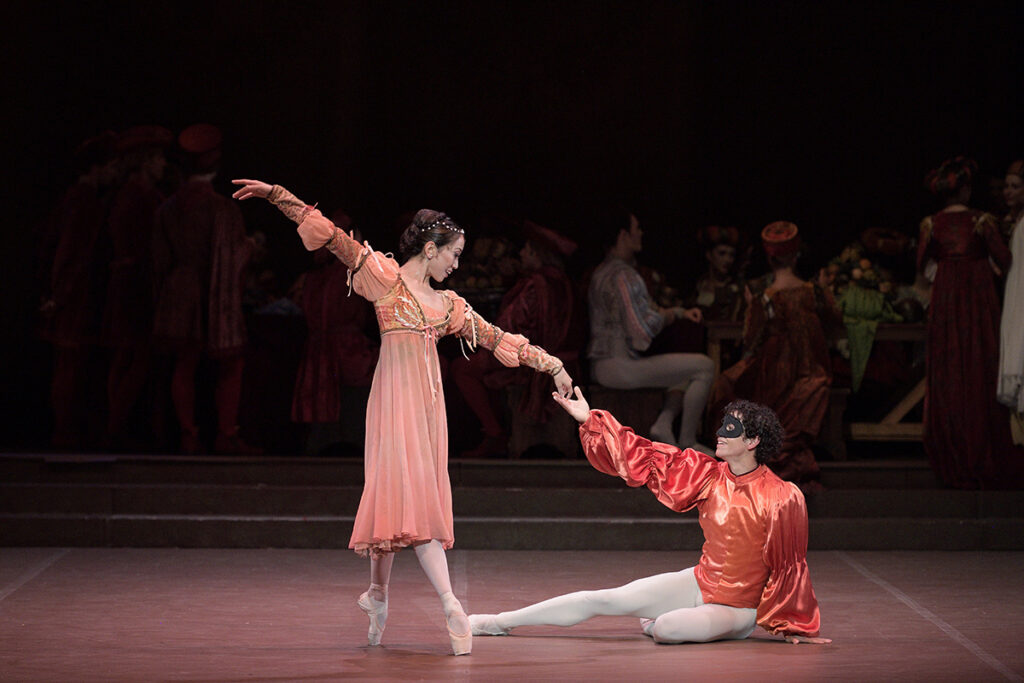 Erina Takahashi as Juliet and Isaac Hernandez as Romeo in Romeo and Juliet, English National Ballet. Photo by Laurent Liotardo