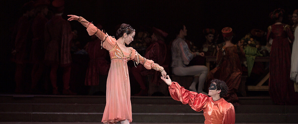 Erina Takahashi as Juliet and Isaac Hernandez as Romeo in Romeo and Juliet, English National Ballet. Photo by Laurent Liotardo