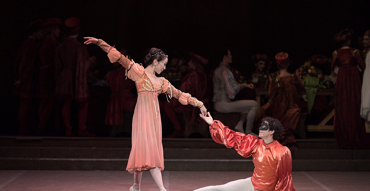 Erina Takahashi as Juliet and Isaac Hernandez as Romeo in Romeo and Juliet, English National Ballet. Photo by Laurent Liotardo