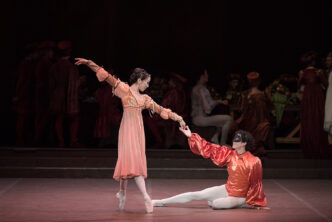 Erina Takahashi as Juliet and Isaac Hernandez as Romeo in Romeo and Juliet, English National Ballet. Photo by Laurent Liotardo