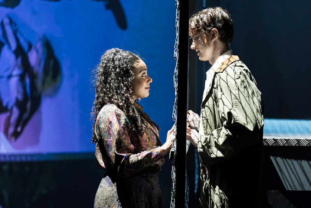 L-R Grace Hodgett Young as Bianca, Will Stanton as Cassio. Photo credit Marc Brenner