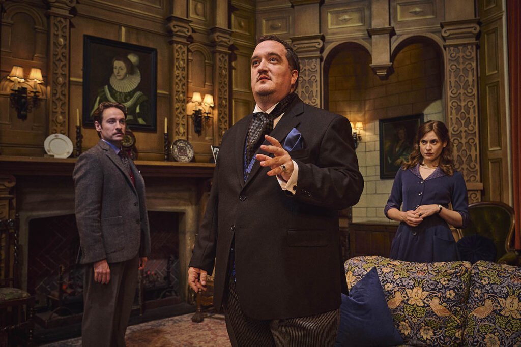 L-R Jack Hardwick as Giles Ralston, James Peake as Mr Paravicini & Emily Laing as Mollie Ralston for THE MOUSETRAP UK TOUR, credit Matt Crockett