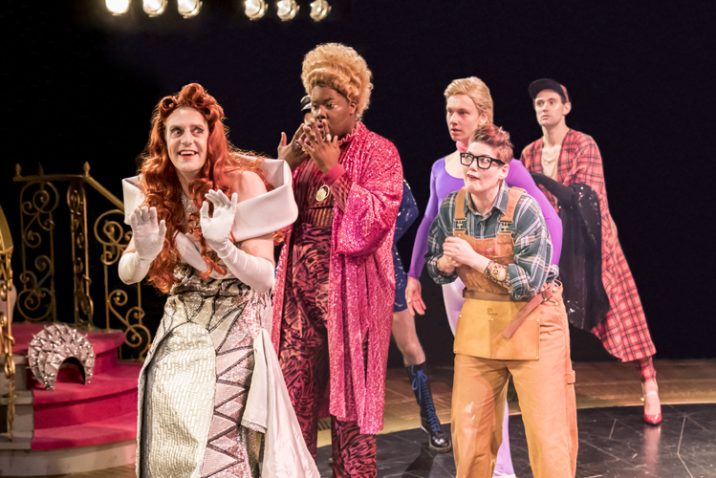 Charles Brunton as Roger De Bris and Hammed Animashaun as Carmen Ghia and Ensemble. Image: Johan Persson.