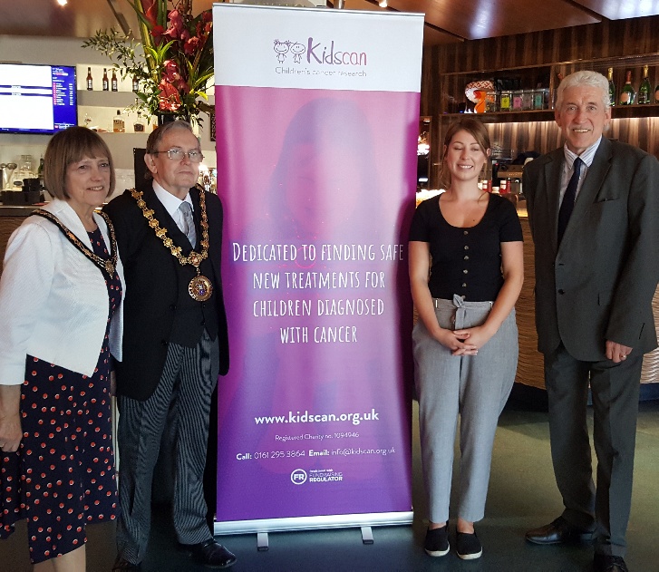 Ceremonial Mayor & Mayoress of Salford Cllr Ronnie Wilson& Pat Wilson with Randal Rigby GM of Lime Bar & Bob Carter CEO of Kidscan Children's Cancer Research Charity