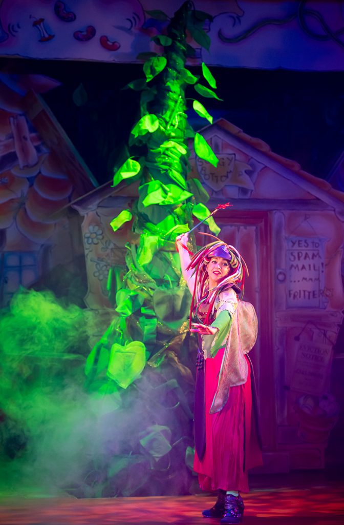 Jenny Platt as Good Fairy Greenfield in Jack and the Beanstalk pantomime at Oldham Coliseum. Credit Darren Robinson