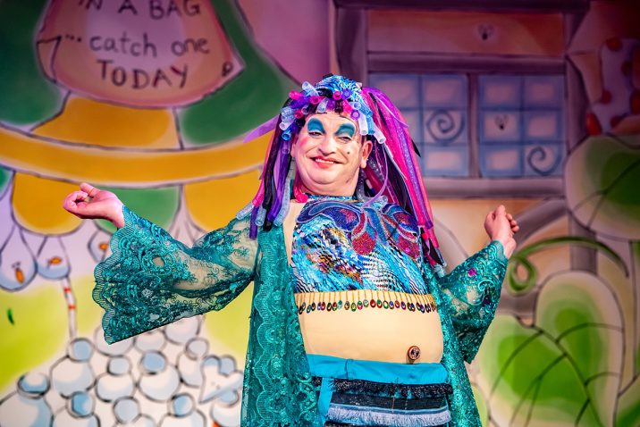 Richard J Fletcher as Dame Dotty Trott in Jack and the Beanstalk pantomime at Oldham Coliseum. Credit Darren Robinson