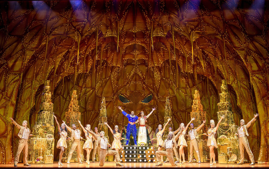 Yeukayi Ushe (Genie) and Gavin Adams (Aladdin) in Disney Aladdin the Musical