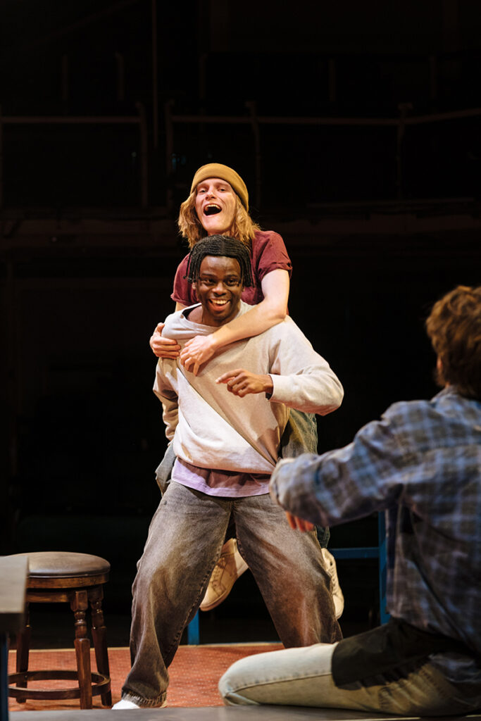 SWEAT, Lewis Gribben (Jason), Abdul Sessay (Chris), Jonathan Kerrigan (Stan) - Photo Helen Murray