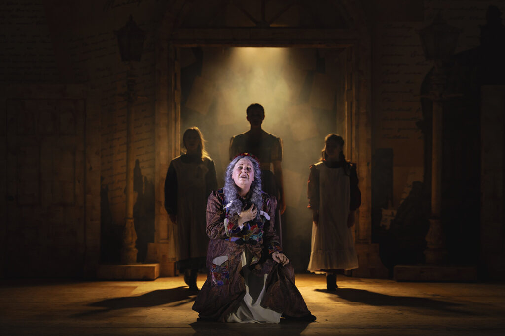 Claire Moore as Scrooge. Photo by Matt Crockett