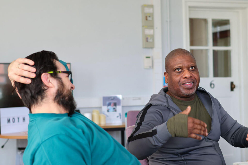 Micky and Faz rehearse for The Moth