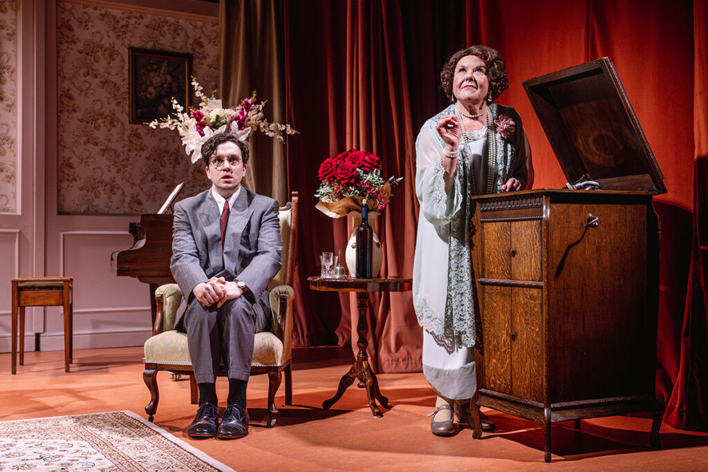 Wendi Peters as Florence Foster Jenkins and Charlie Hiscock as Cosmé McMoon in Glorious. Photo by Cian O’Ryan