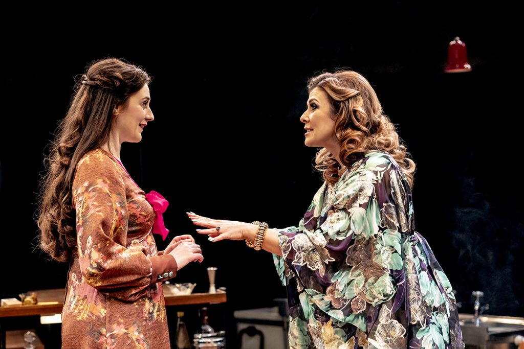 Abigail's Party Yasmin Taheri as Angela and Kym Marsh as Beverly Credit: Johan Persson