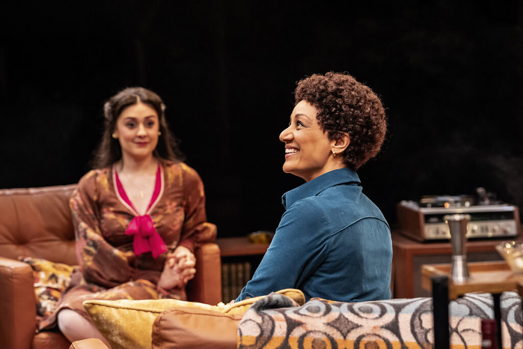 Abigail's Party Yasmin Taheri as Angela and Tupele Dorgu as Susan. Photo Johan-Persso