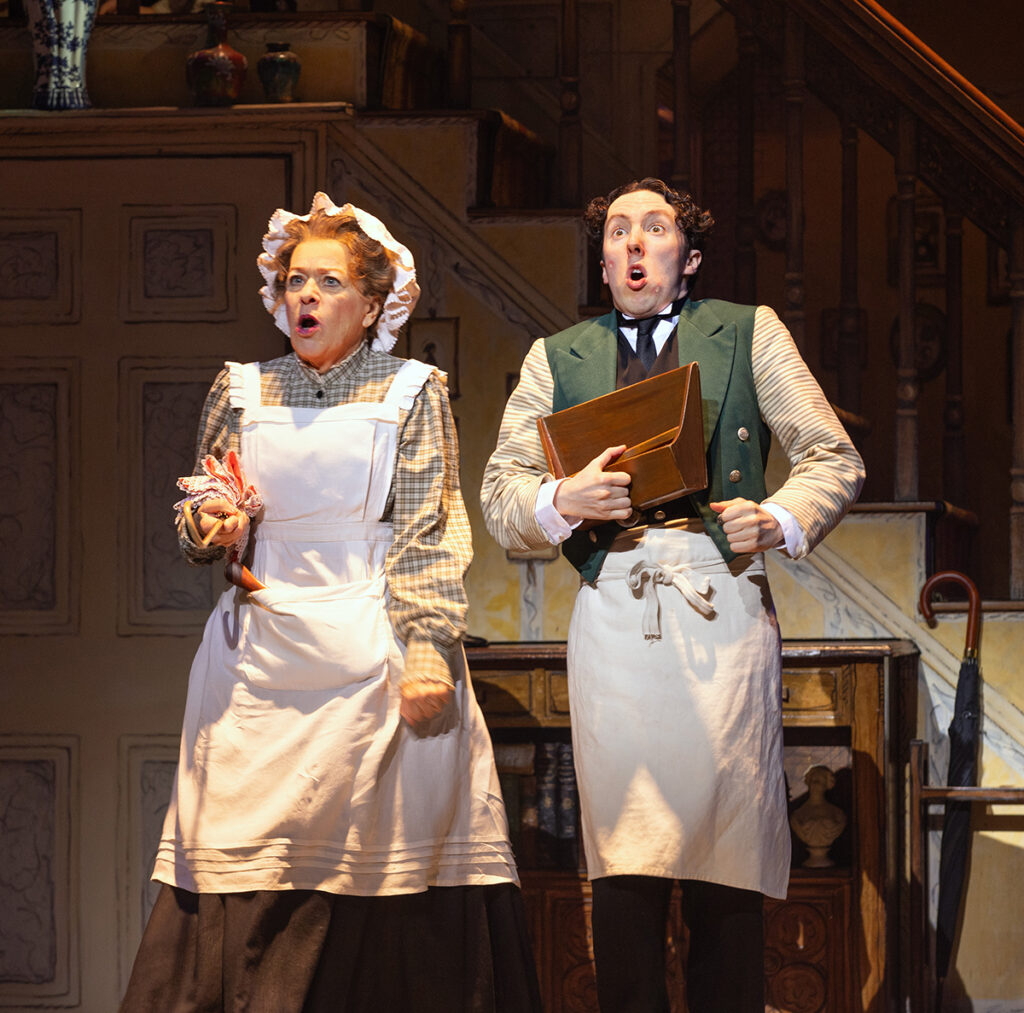 MARY POPPINS. Rosemary Ashe (Mrs Brill) and Ruaridh McDonald (Robertson Ay). Photo Danny Kaan.