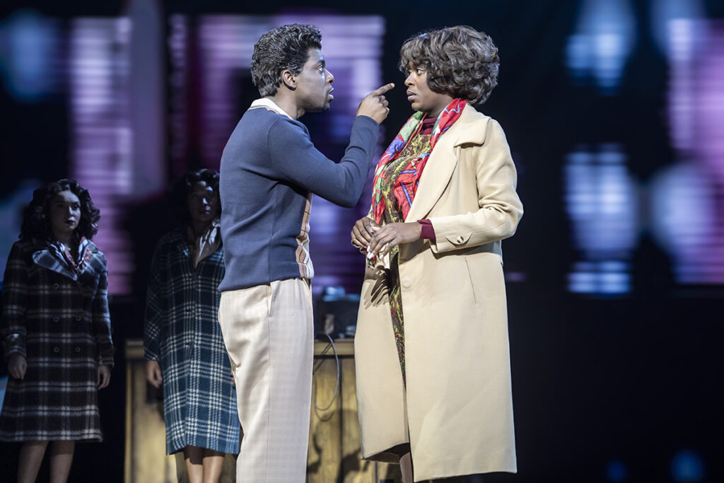 TINA - THE TINA TURNER MUSICAL. David King-Yombo (Ike Turner) and Jochebel Ohene MacCarthy (Tina Turner). Photo by Johan Persson